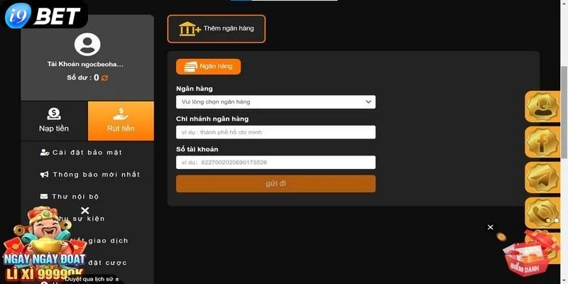 I9 BET cho phép người chơi rút tiền nhanh gọn chỉ sau vài phút.